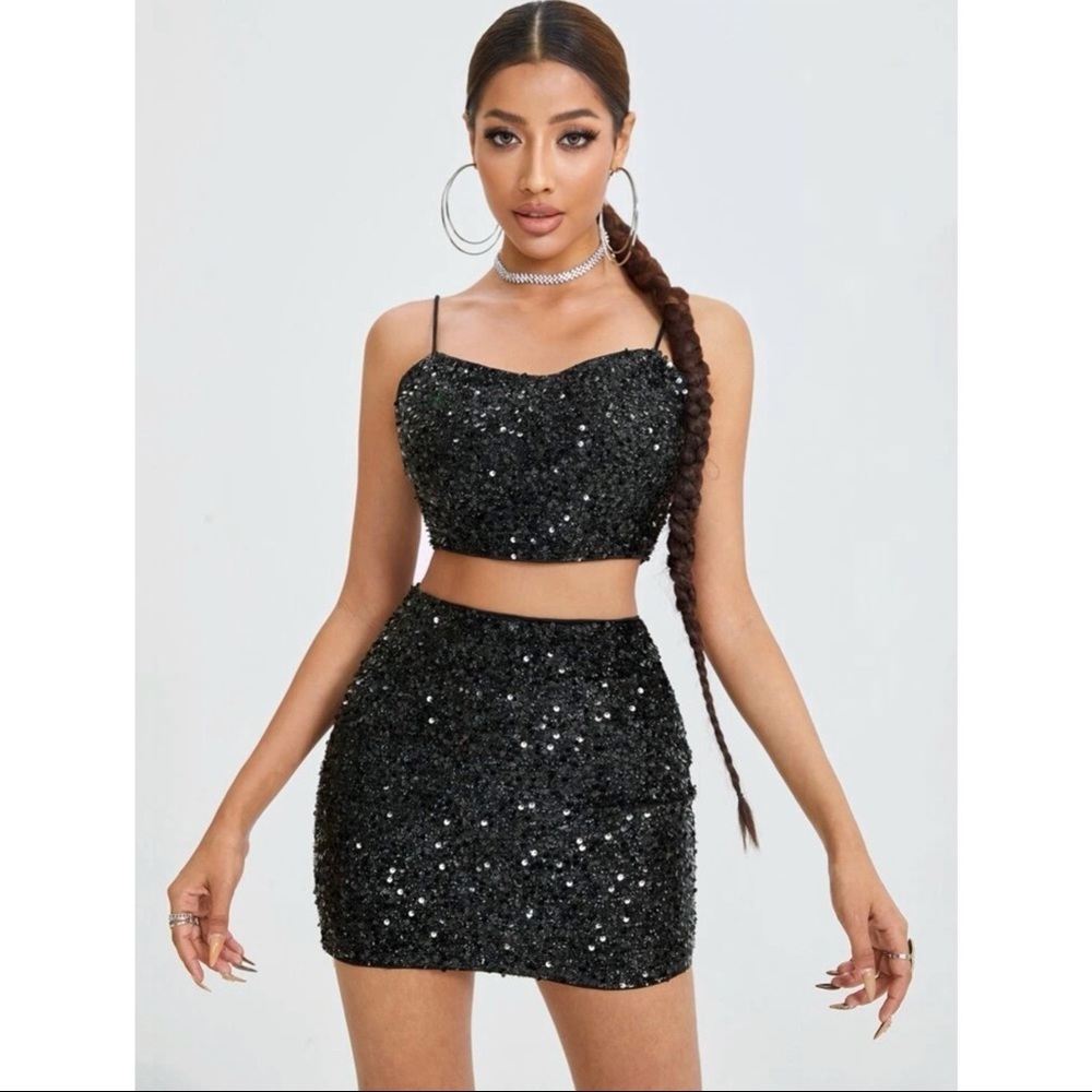 Crop Sequin Cami Top & Bodycon Skirt | SHEIN